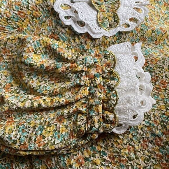 Celia B Sz M Corduroy Virginia Floral Peasant Top Blouse Lace Trim NWT - Picture 5 of 12